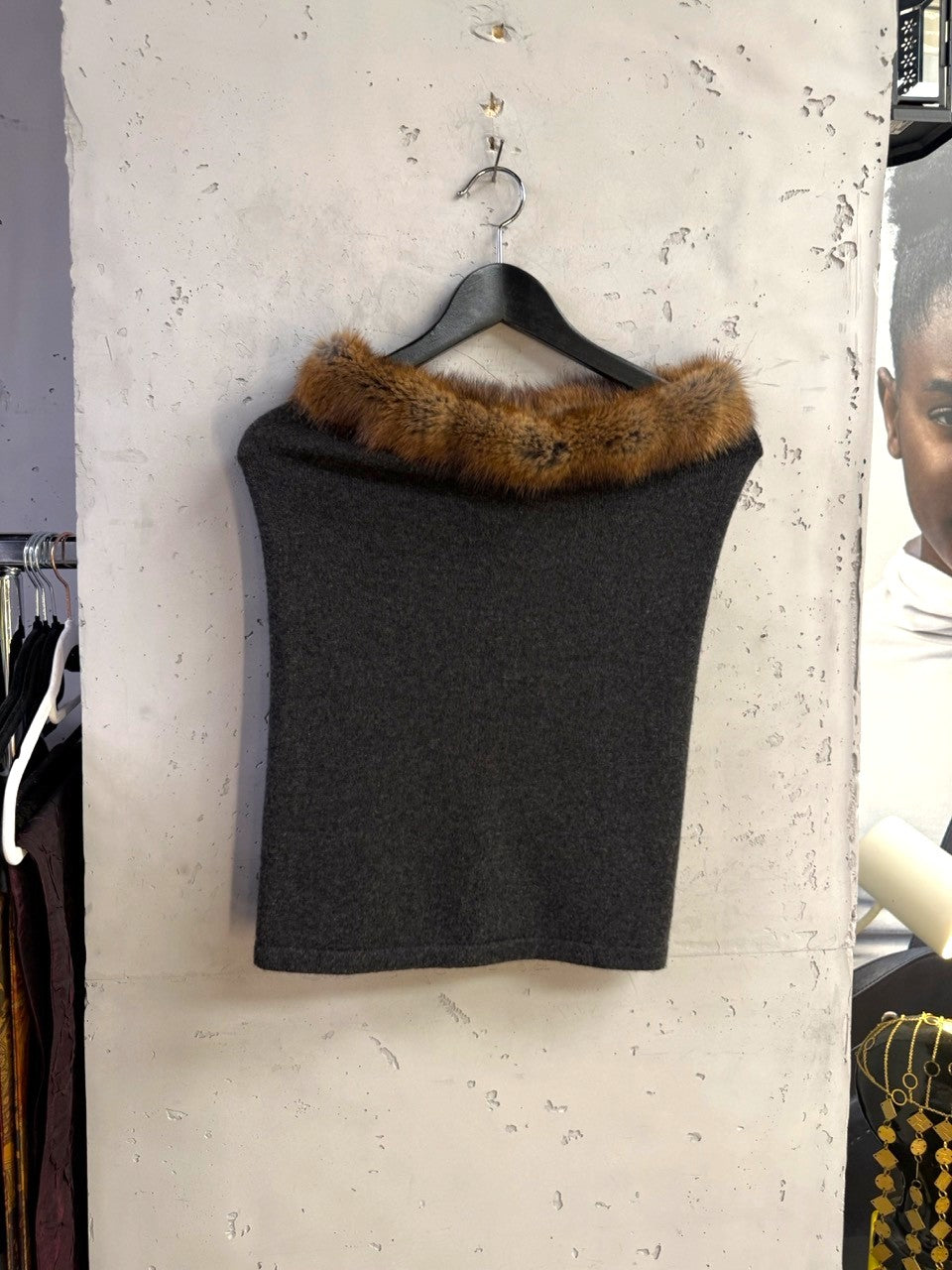 Vintage Cashmere Snood with Mink Trim