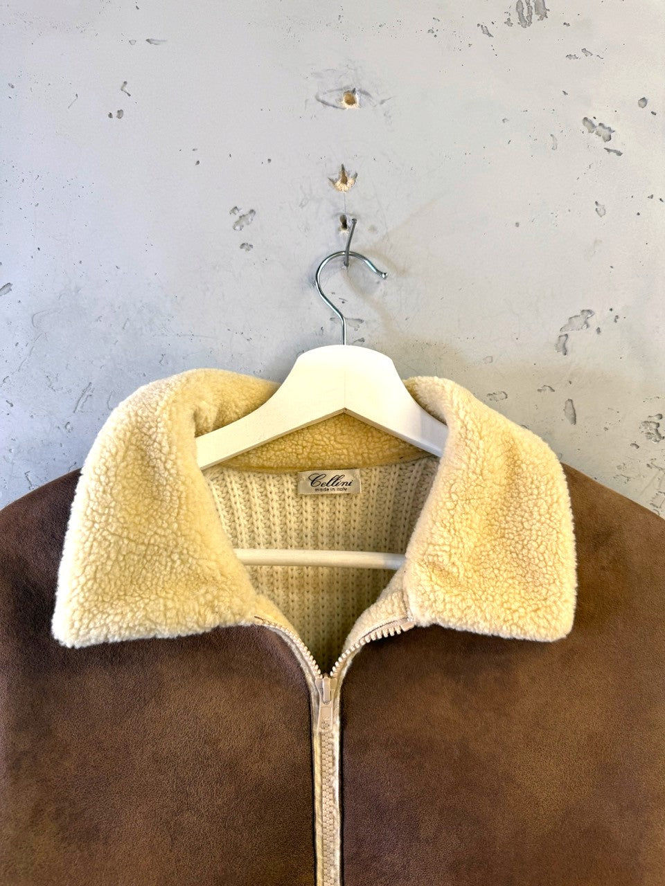 Cellini knit jacket, teddy collar and label