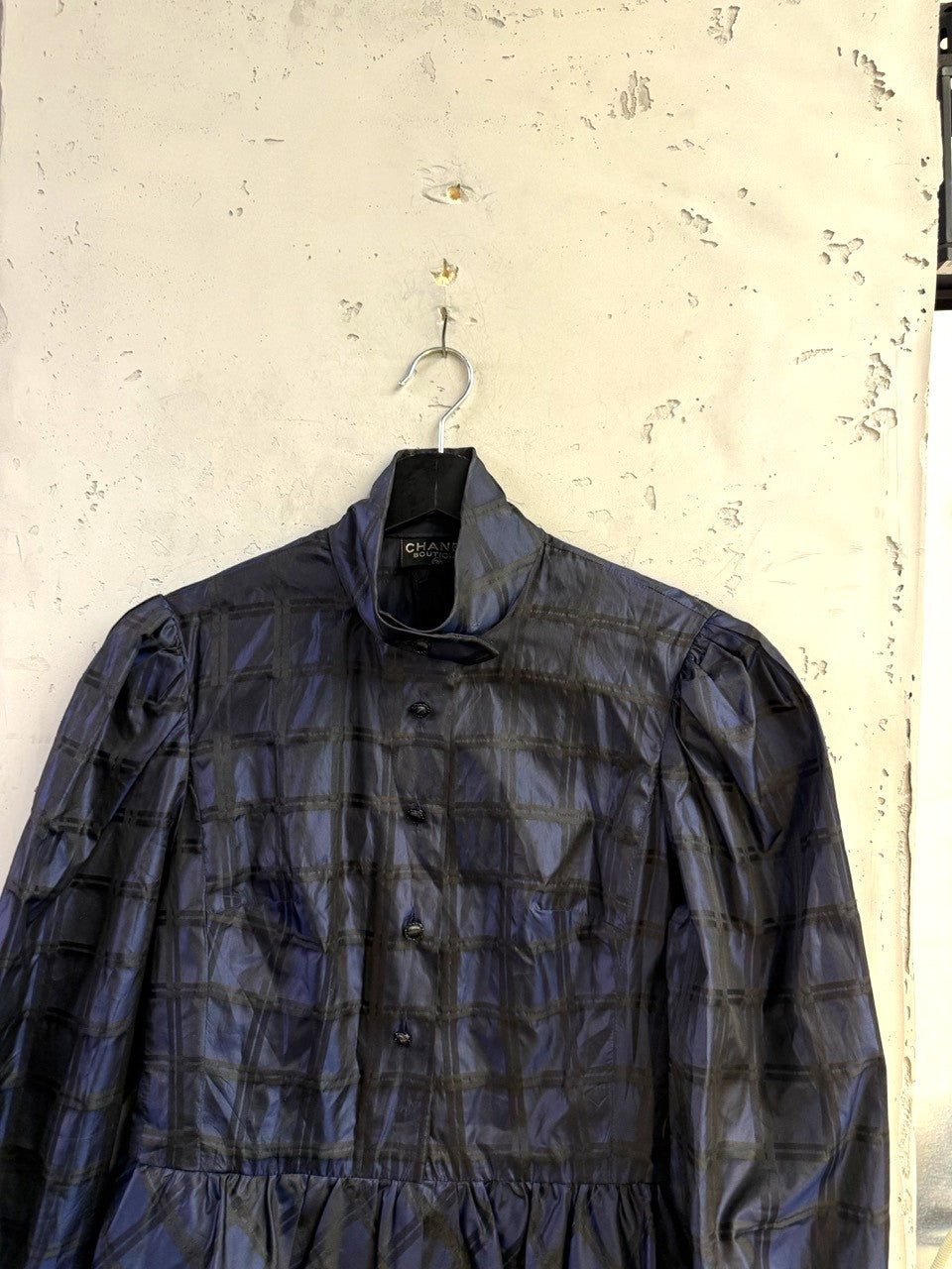 Chanel Boutique Navy Check Poplin Dress with Peplum