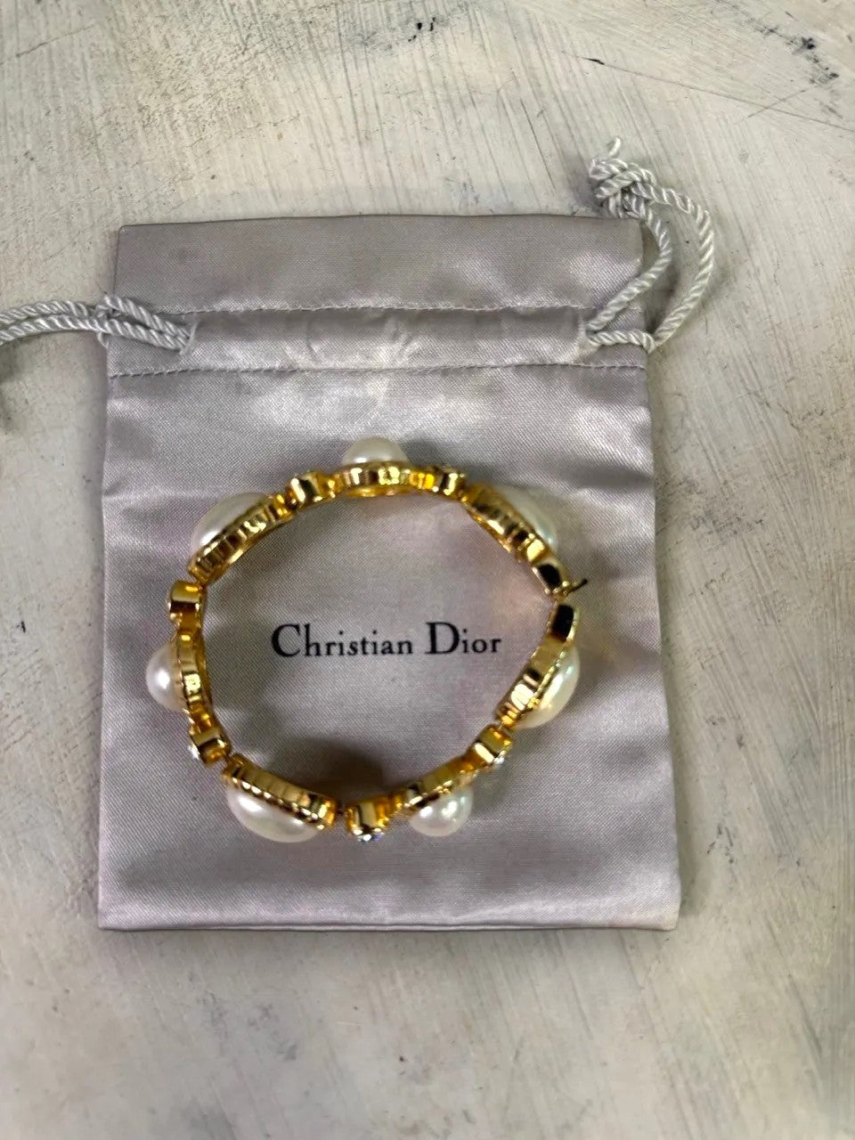 BERLIN VINTAGE CORNER gold-tone bracelet with faux pearls and crystals, Christian Dior logo