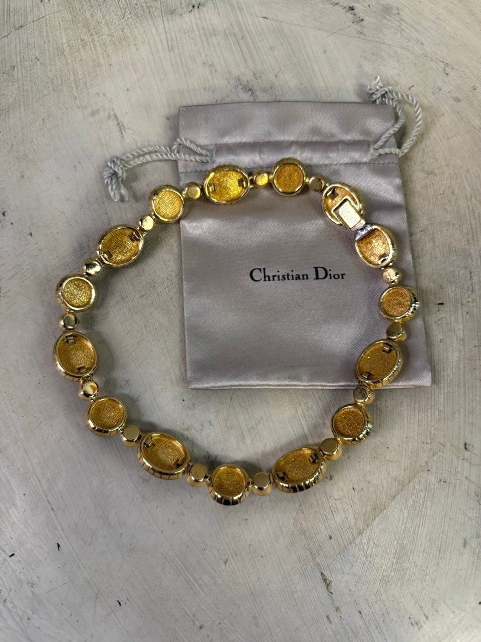 Christian Dior gold-tone necklace with alternating pearls and crystals. Includes original pouch.