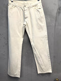 BERLIN VINTAGE CORNER classic cream relaxed fit cotton denim jeans with five-pocket design and button-zip fly.