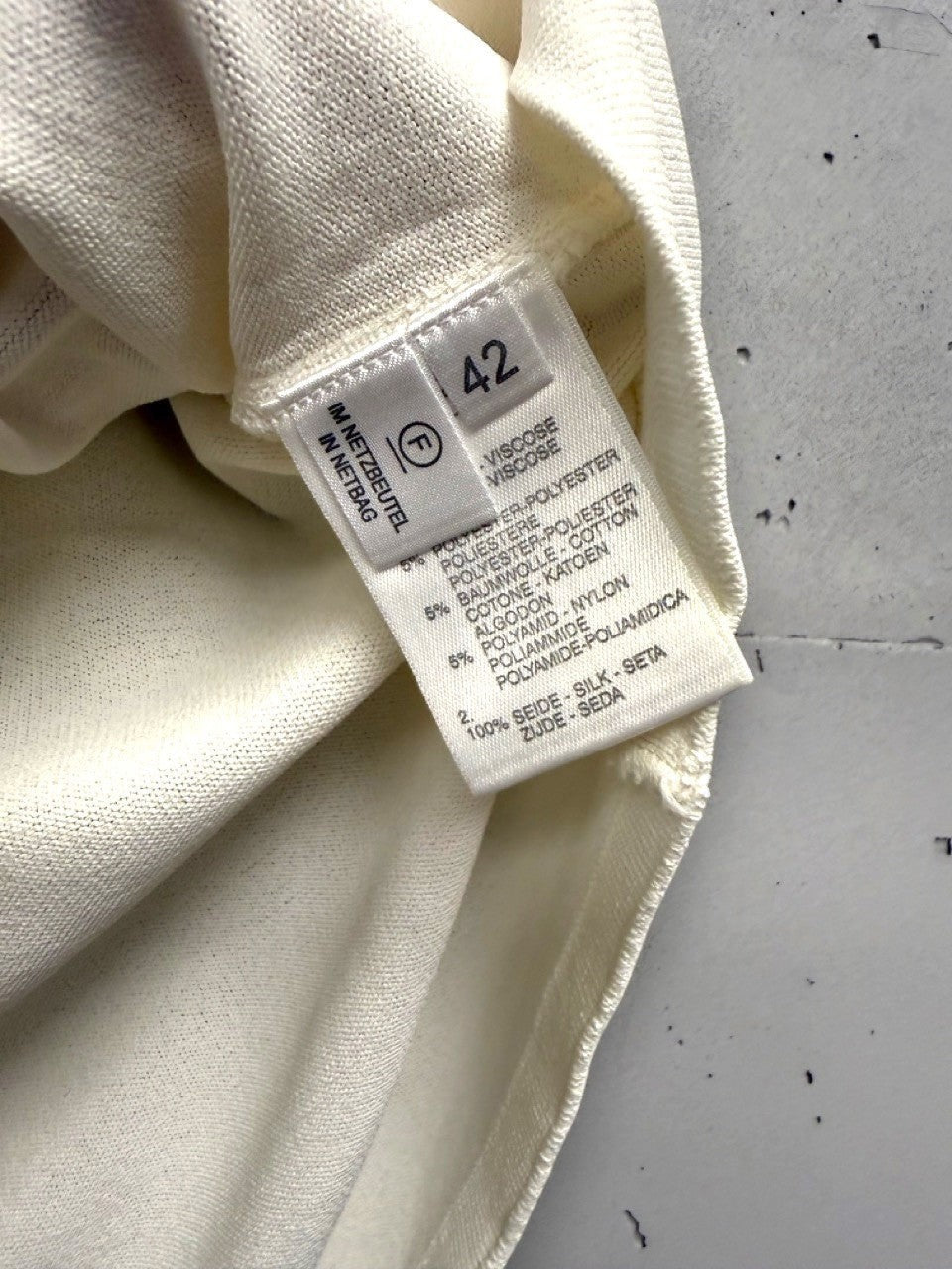 BERLIN VINTAGE CORNER cream knit camisole with embellished straps and braided trim. Size 42.