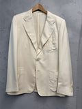 BERLIN VINTAGE CORNER cream linen blend single-breasted blazer with notched lapel and two-button closure.