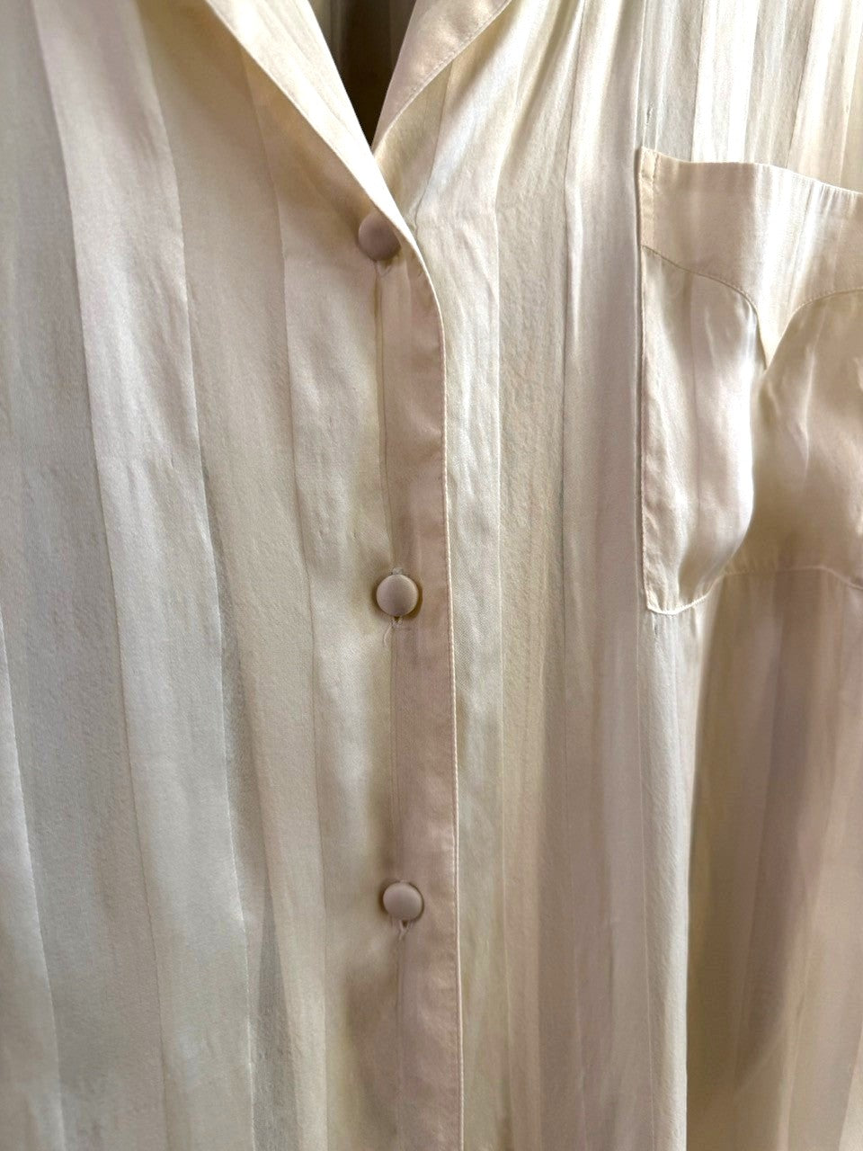 BERLIN VINTAGE CORNER cream oversized button-down shirt with tonal stripes and a chest pocket in semi-sheer fabric.