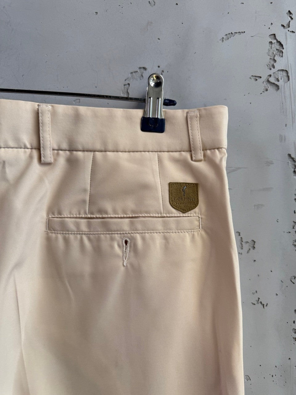 BERLIN VINTAGE CORNER cream tailored trousers featuring a Golfino logo patch and back pocket detail.