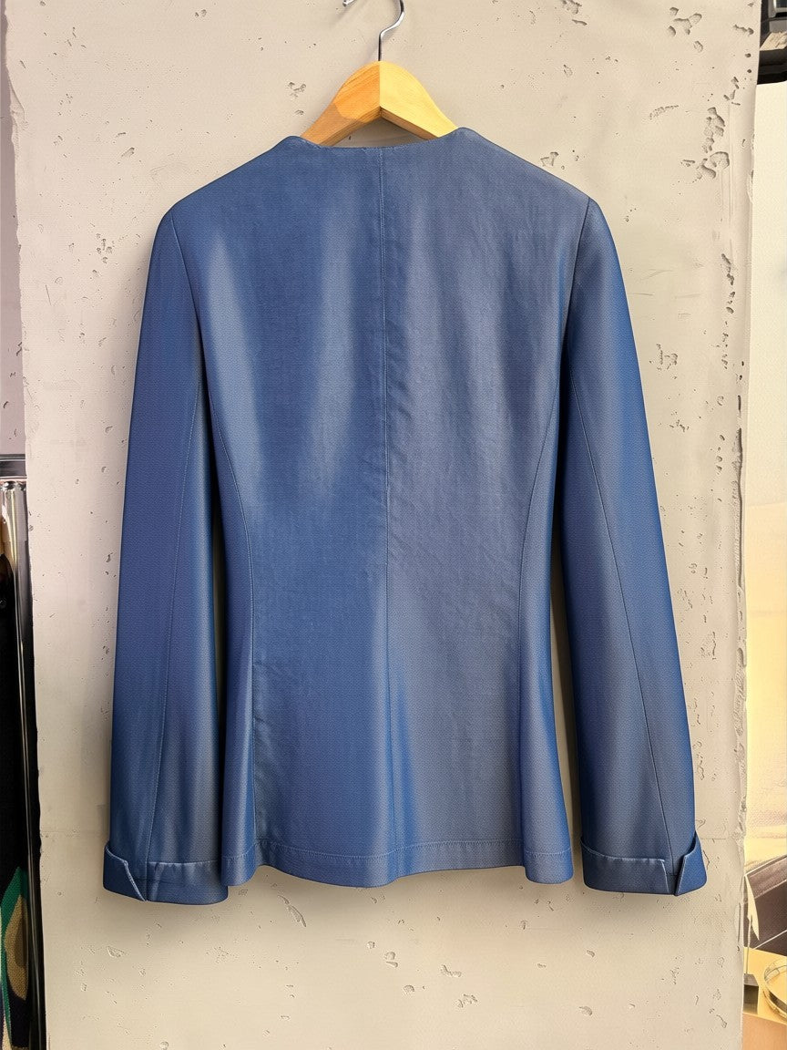 BERLIN VINTAGE CORNER blue denim blazer jacket with rolled cuffs and notched lapel