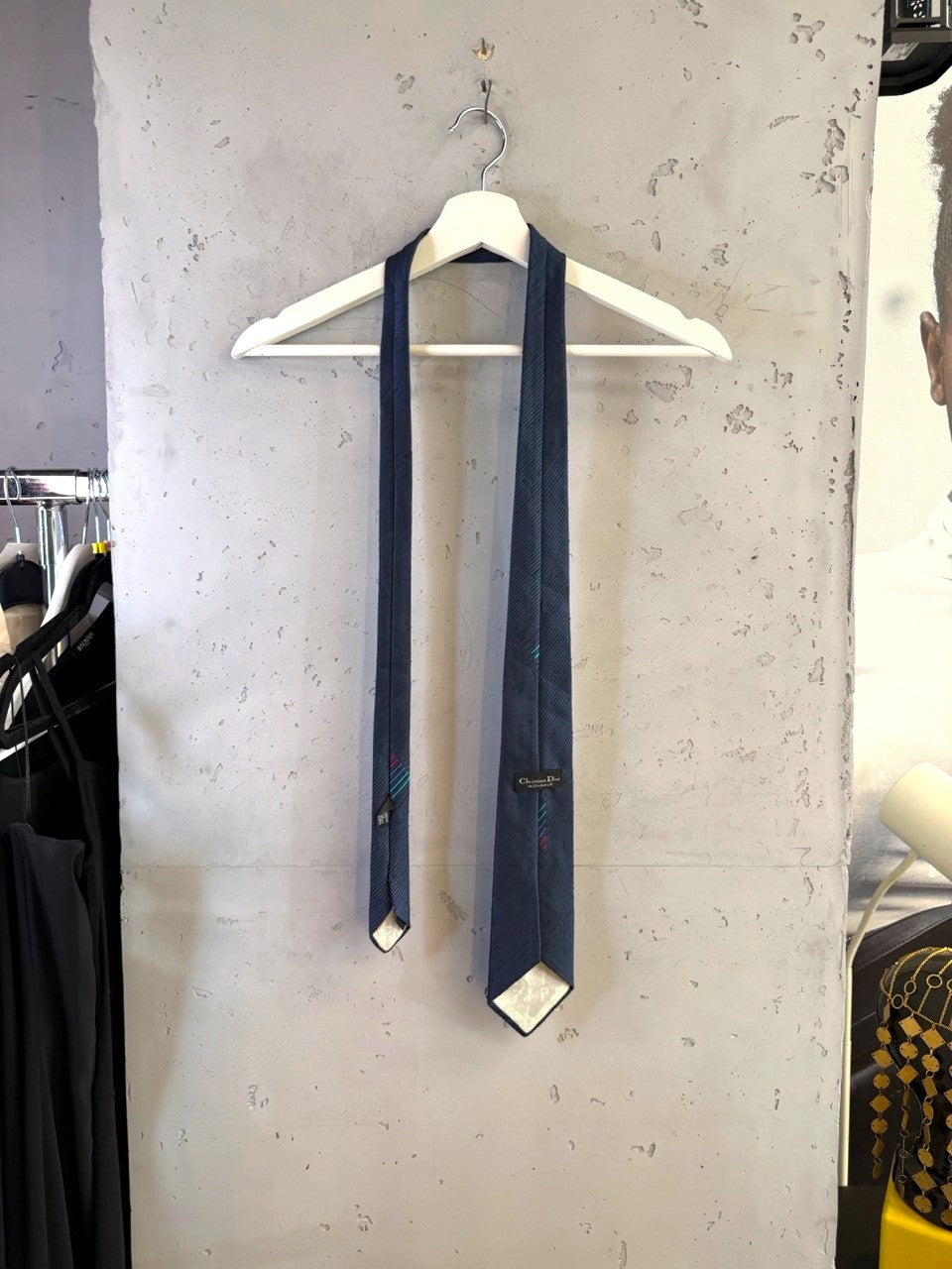 Christian Dior Monsieur Navy Striped Tie, full length