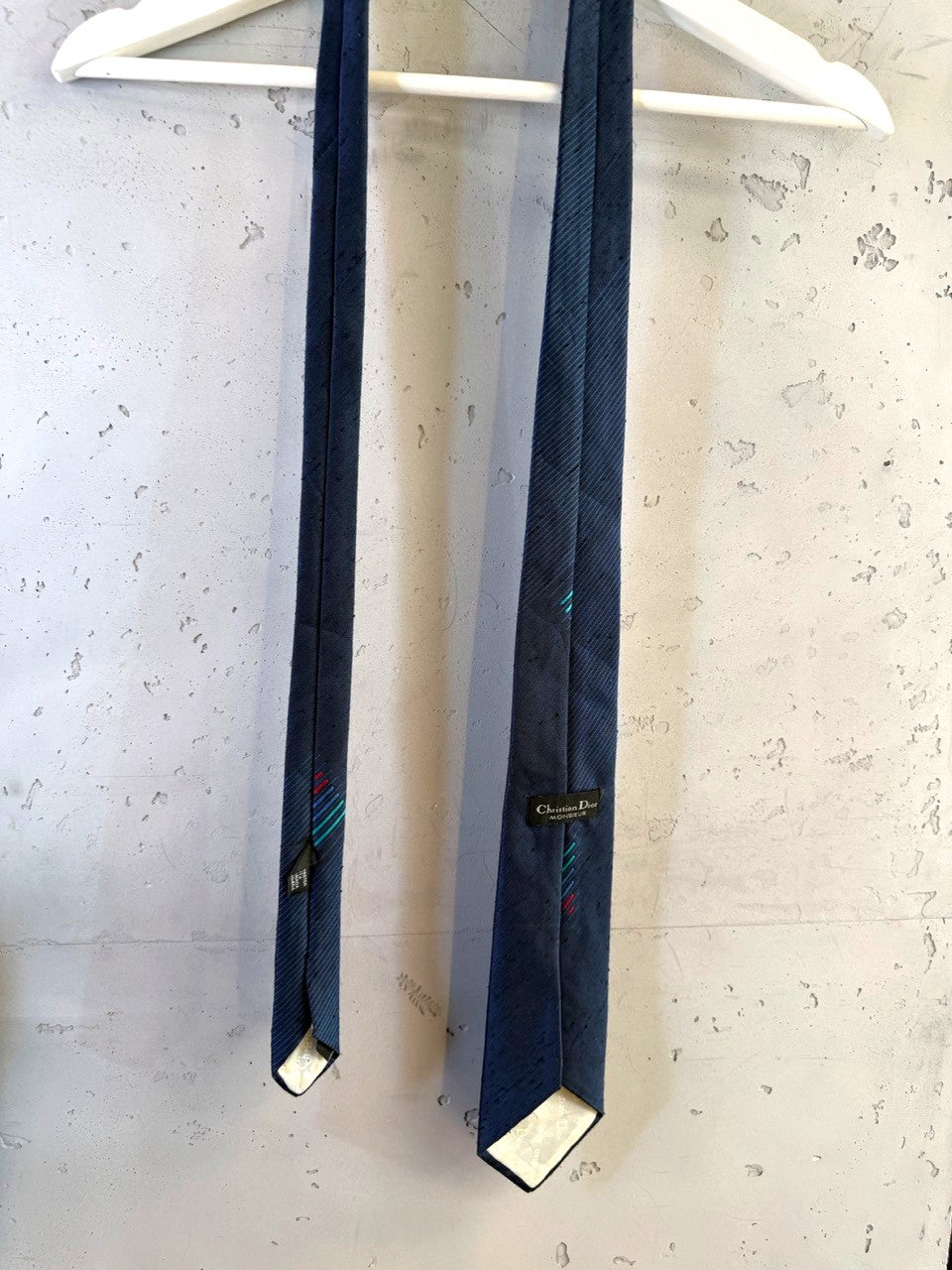 Christian Dior Monsieur Navy Striped Tie, back with label