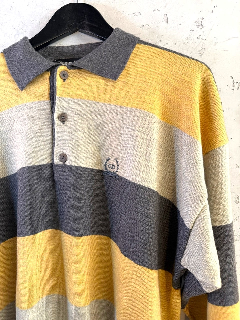 Christian Dior Monsieur 80s Striped Wool Knit Polo, embroidered CD logo