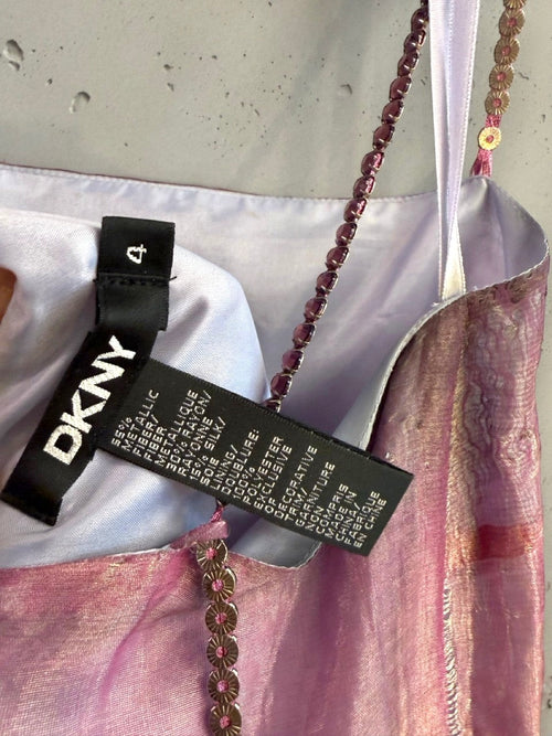 BERLIN VINTAGE CORNER DKNY pink metallic silk blend camisole with beaded sequin straps and interior care label