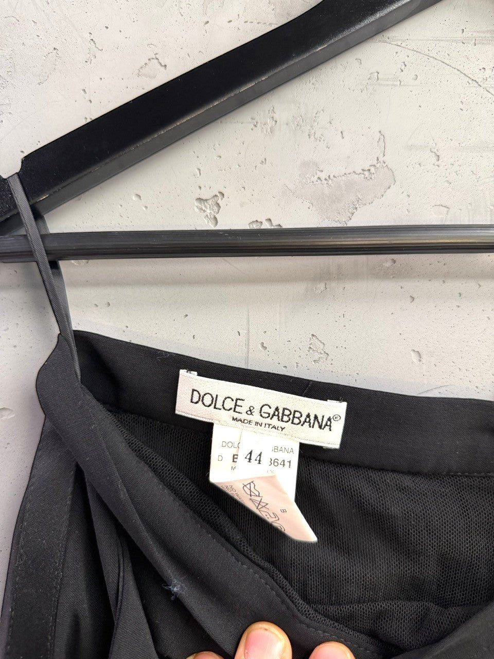 BERLIN VINTAGE CORNER black Dolce & Gabbana midi skirt label and size 44 tag, made in Italy.