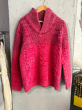 Dondup raspberry shawl collar cable knit sweater, front view