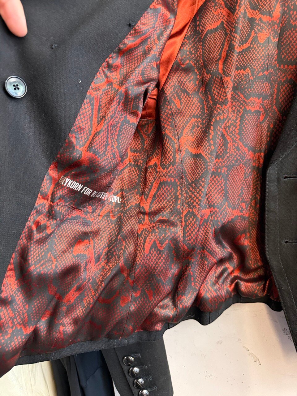 Drykorn blazer, orange snake print lining in full