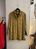 BERLIN VINTAGE CORNER Diane Von Furstenberg olive and gold velvet damask button-down shirt with long sleeves.