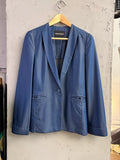 BERLIN VINTAGE CORNER Emporio Armani blue denim blazer jacket with notched lapel and single button closure.