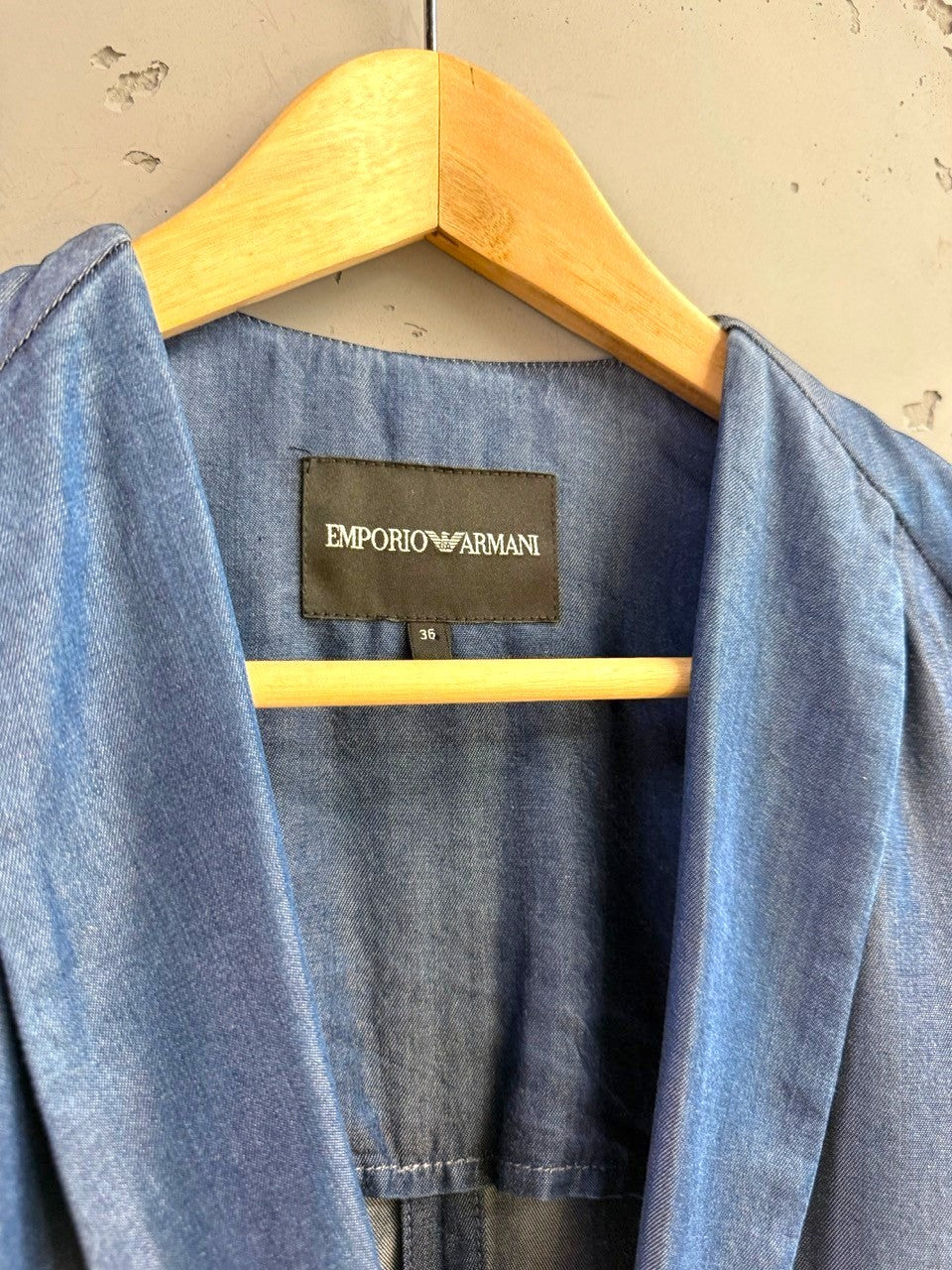 BERLIN VINTAGE CORNER Emporio Armani blue denim unlined blazer jacket with notched lapel.