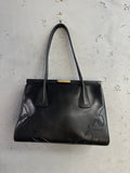 BERLIN VINTAGE CORNER black leather ESCADA shoulder bag with lizard-embossed accents and gold-tone logo hardware
