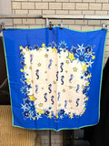 BERLIN VINTAGE CORNER Escada silk square scarf with nautical seahorse and starfish print in blue, white, and mint.