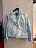 BERLIN VINTAGE CORNER light-wash denim jacket by ESCADA SPORT with zippered pockets and tailored collar.
