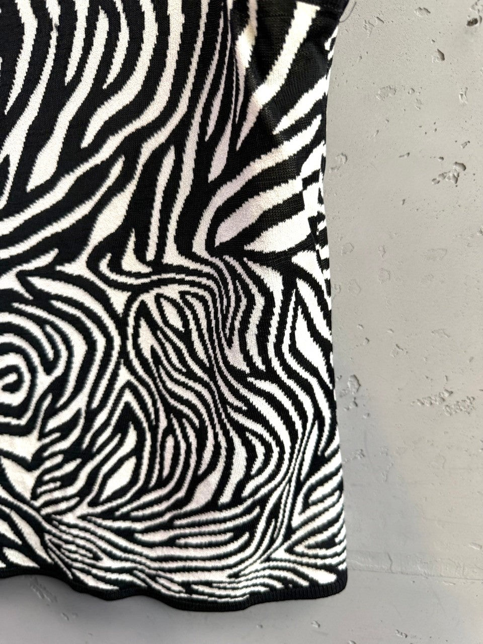 BERLIN VINTAGE CORNER Escada Margaretha Ley sleeveless knit top in black and white zebra print pattern.
