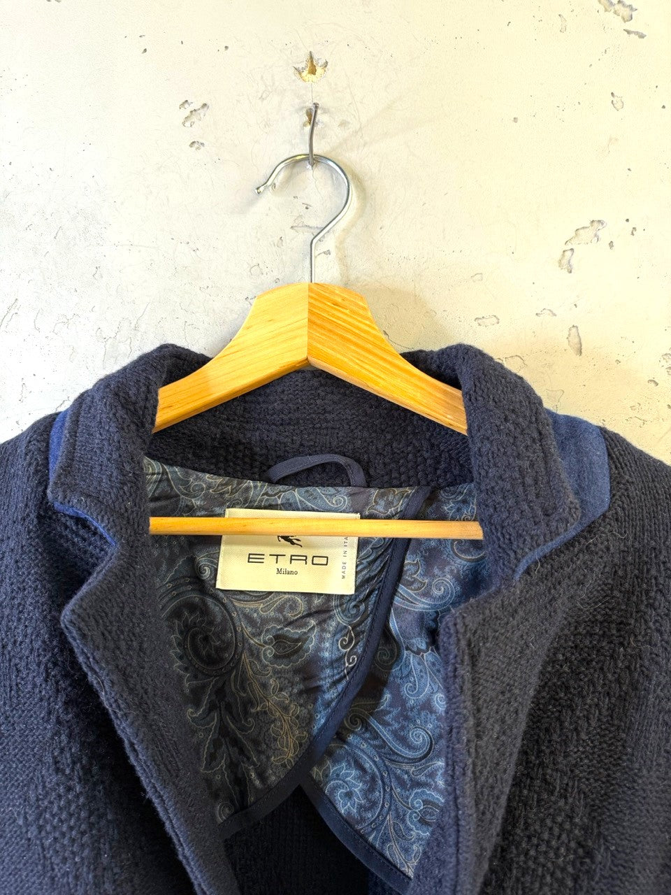 Etro Navy Textured Knit Blazer, Etro label and paisley lining