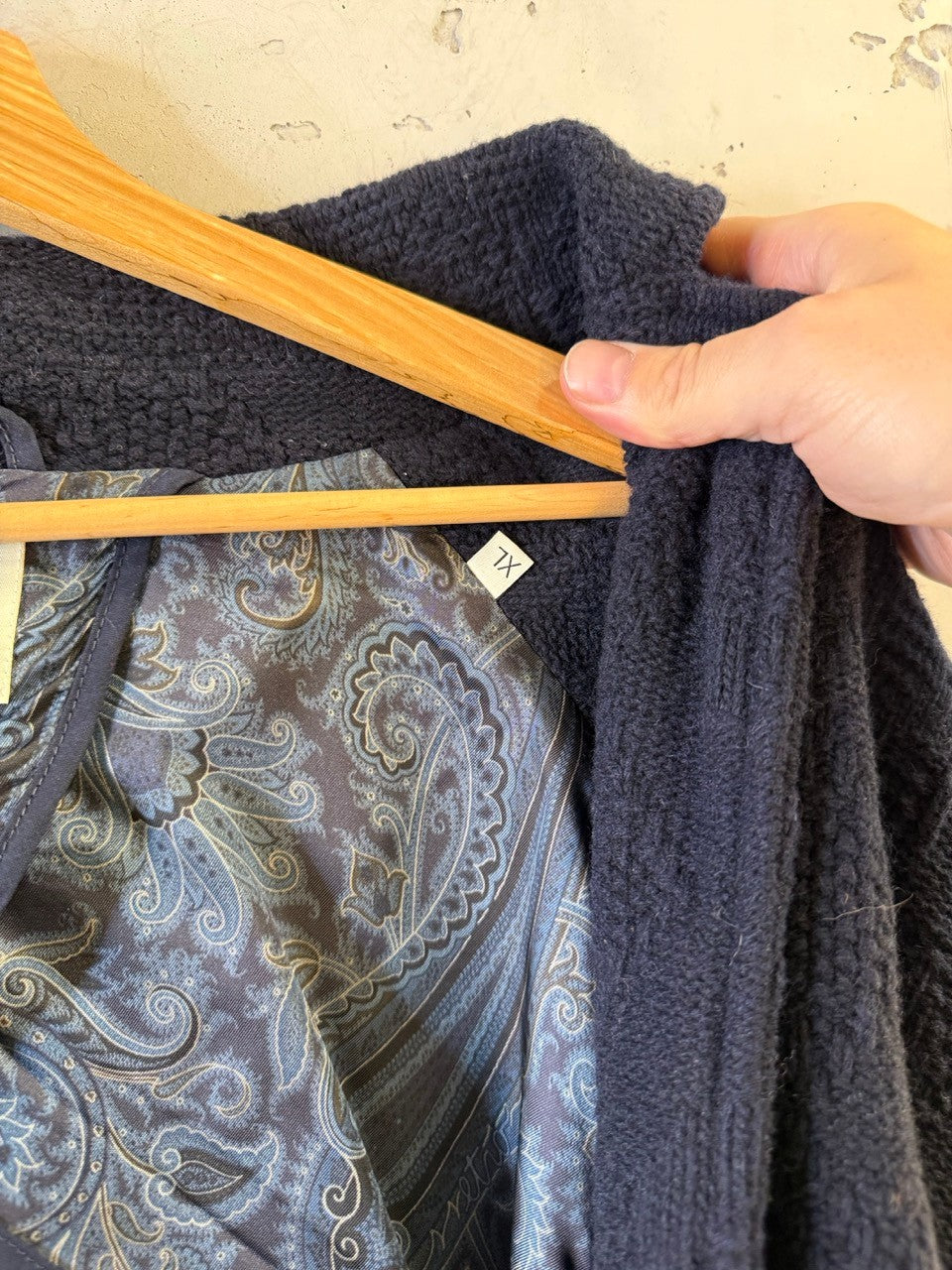 Etro Navy Textured Knit Blazer, paisley lining detail