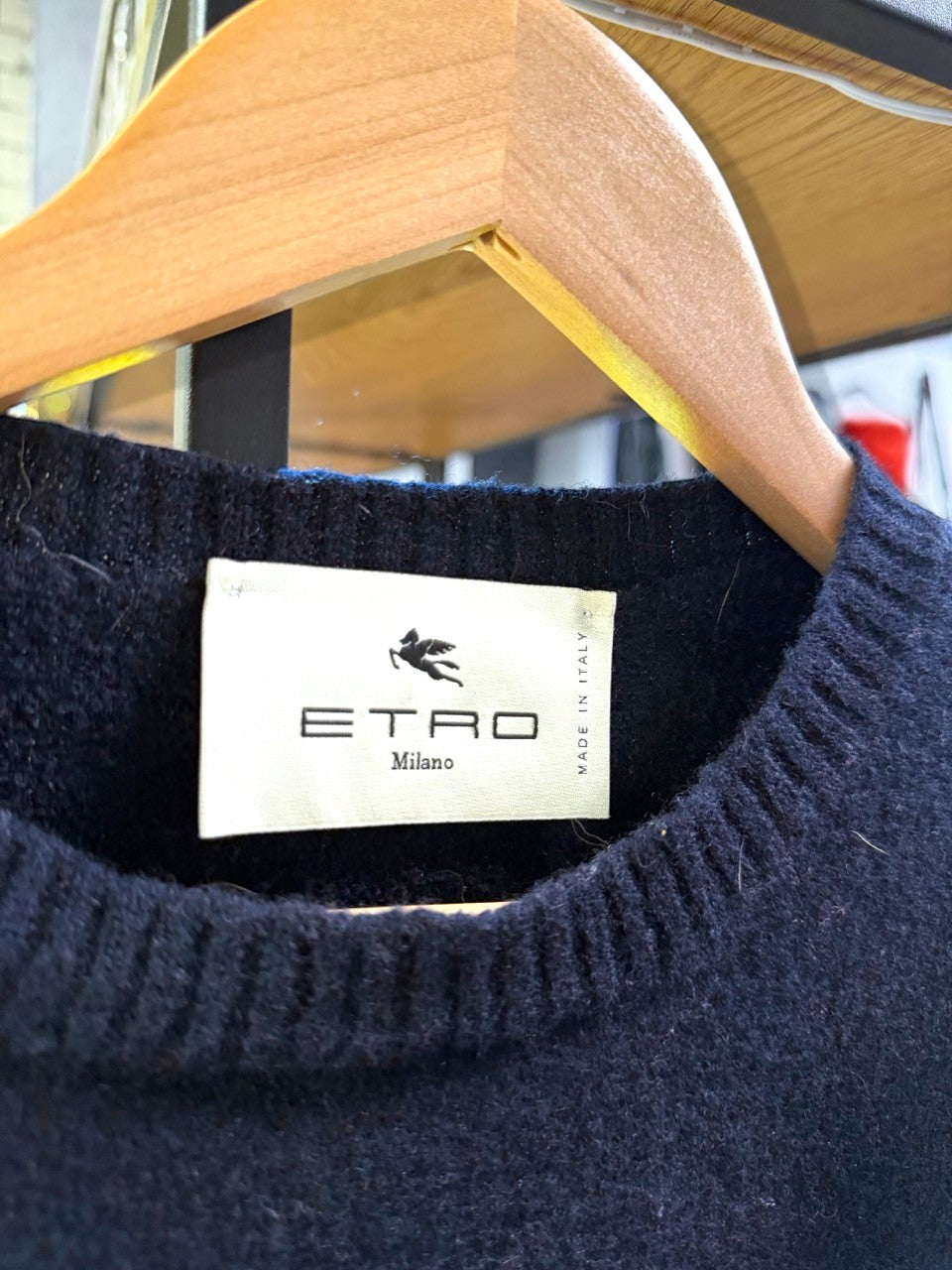 Etro navy sweater, ribbed collar