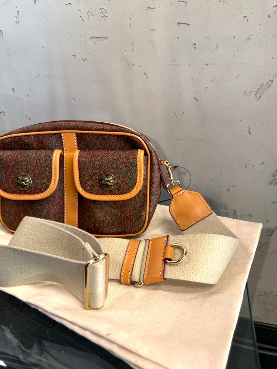 Etro camera bag, strap and hardware