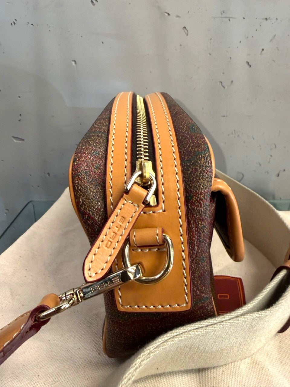 Etro camera bag, zip and leather trim