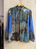 BERLIN VINTAGE CORNER ETRO long sleeve button down shirt featuring a multi-layered blue and charcoal paisley patchwork
