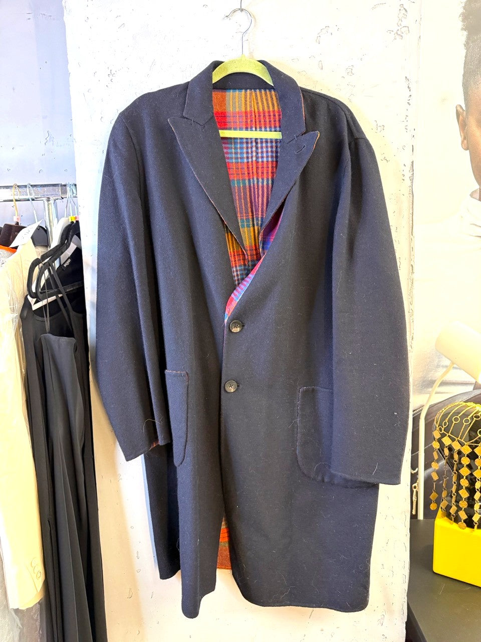 Etro reversible coat, navy side, front view