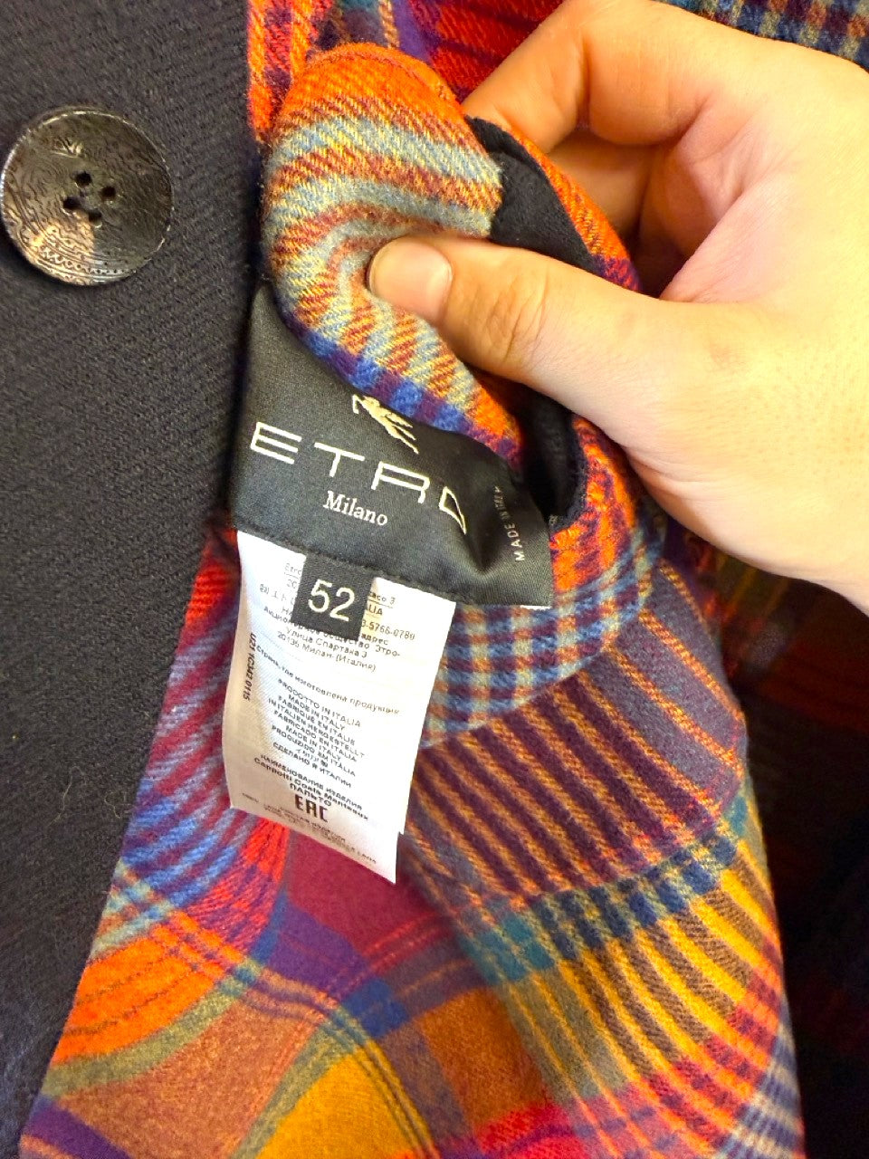 Etro reversible coat, label detail