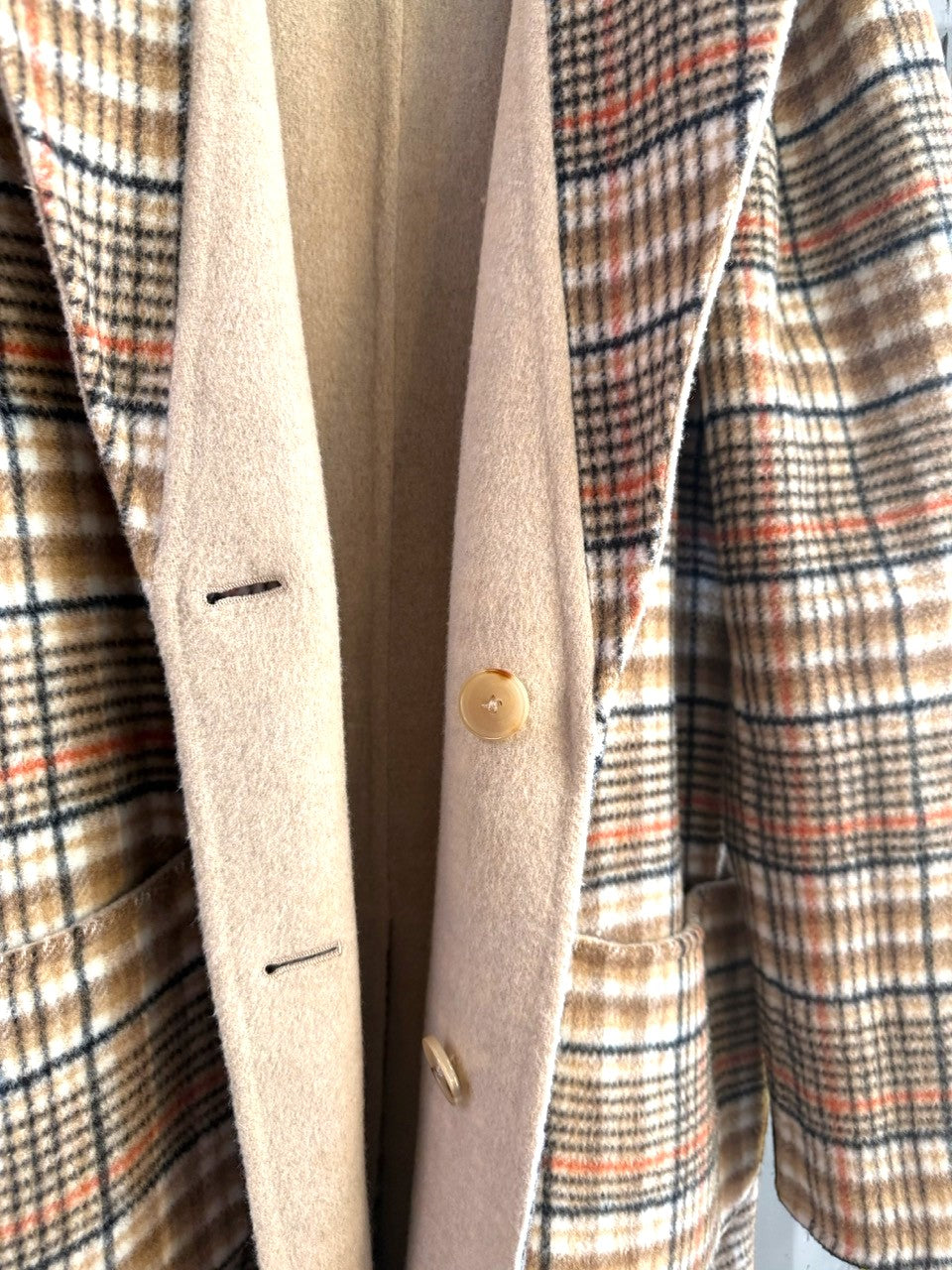 Etro reversible coat, check side detail