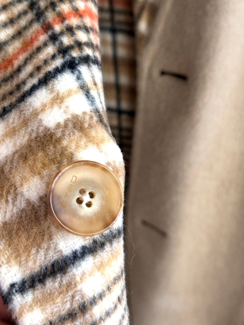 Etro reversible coat, horn look button