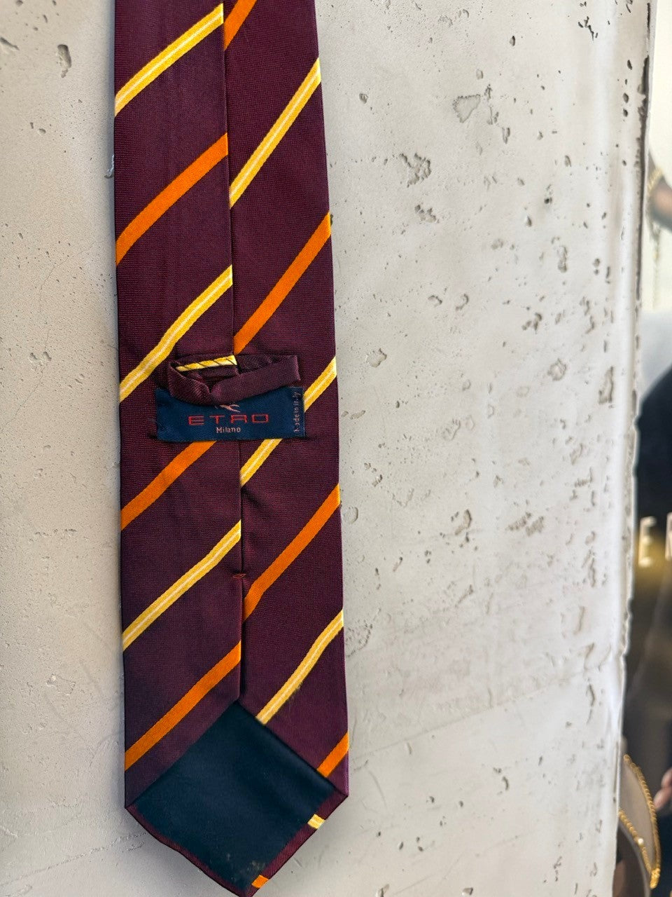 BERLIN VINTAGE CORNER Etro Milano striped necktie in deep plum with gold and amber diagonal stripes