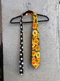 BERLIN VINTAGE CORNER black silk tie with white polka dots and floral sunflower pattern