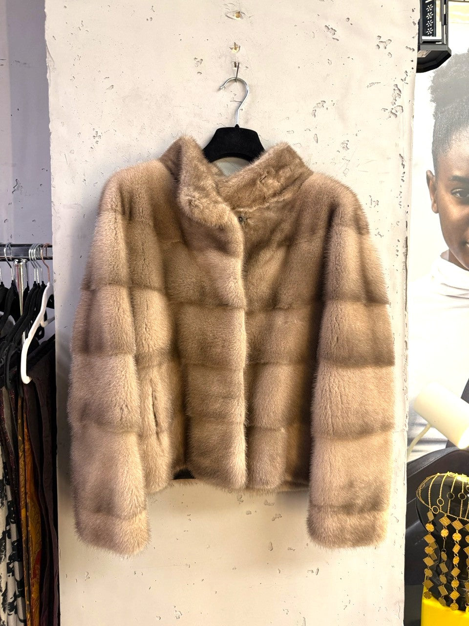 Furry Saga Mink Cropped Jacket Taupe