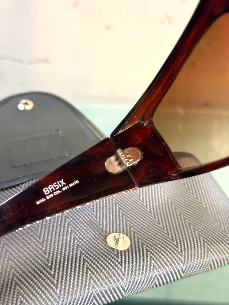 Gianni Versace 90s Crystal Sunglasses in Havana Brown, inner temple
