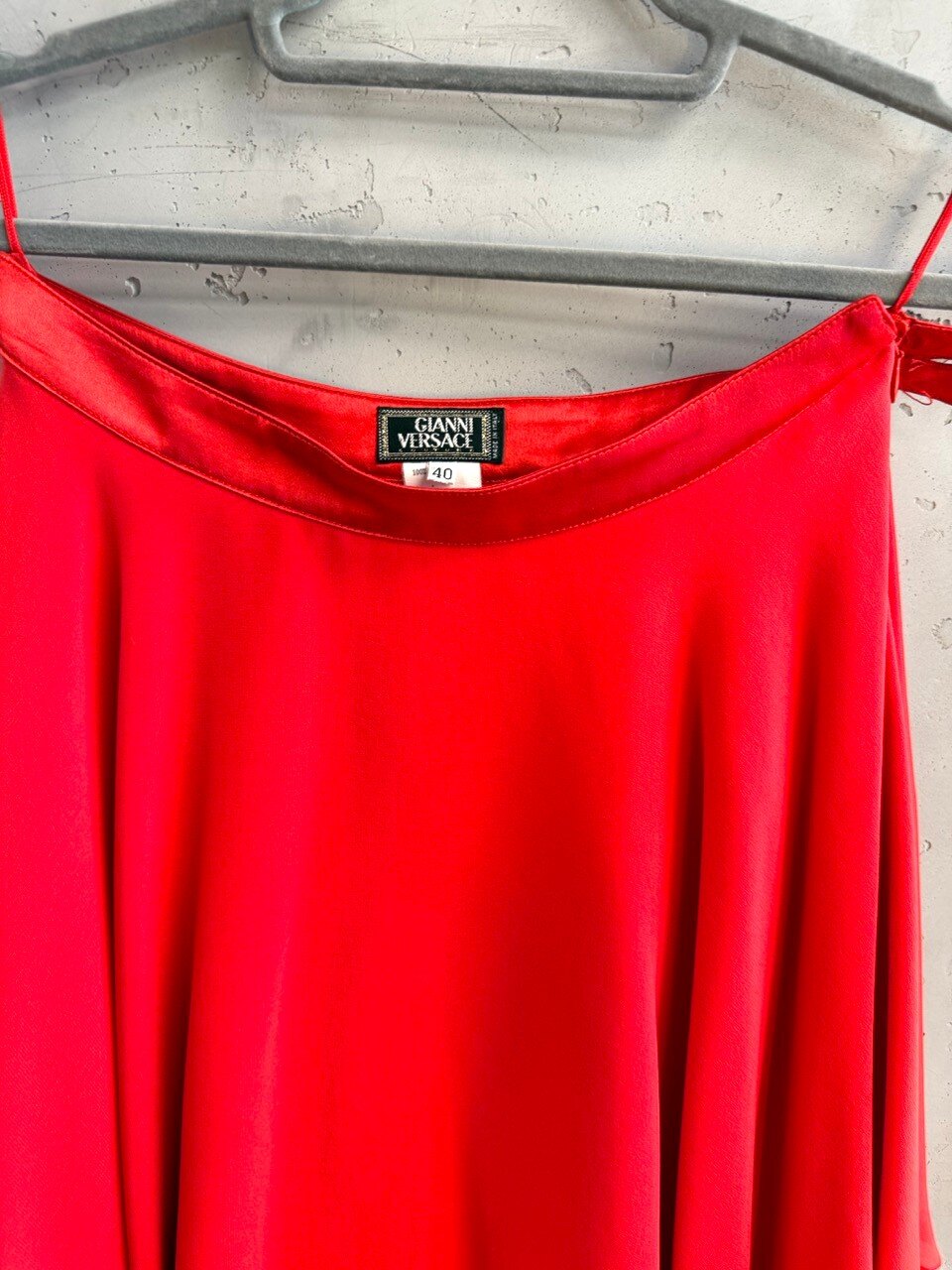 Gianni Versace red silk camisole, neckline and label