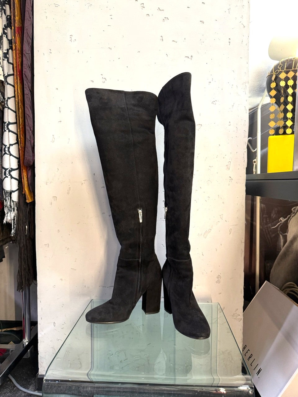 Gianvito Rossi Black Suede Over the Knee Boots