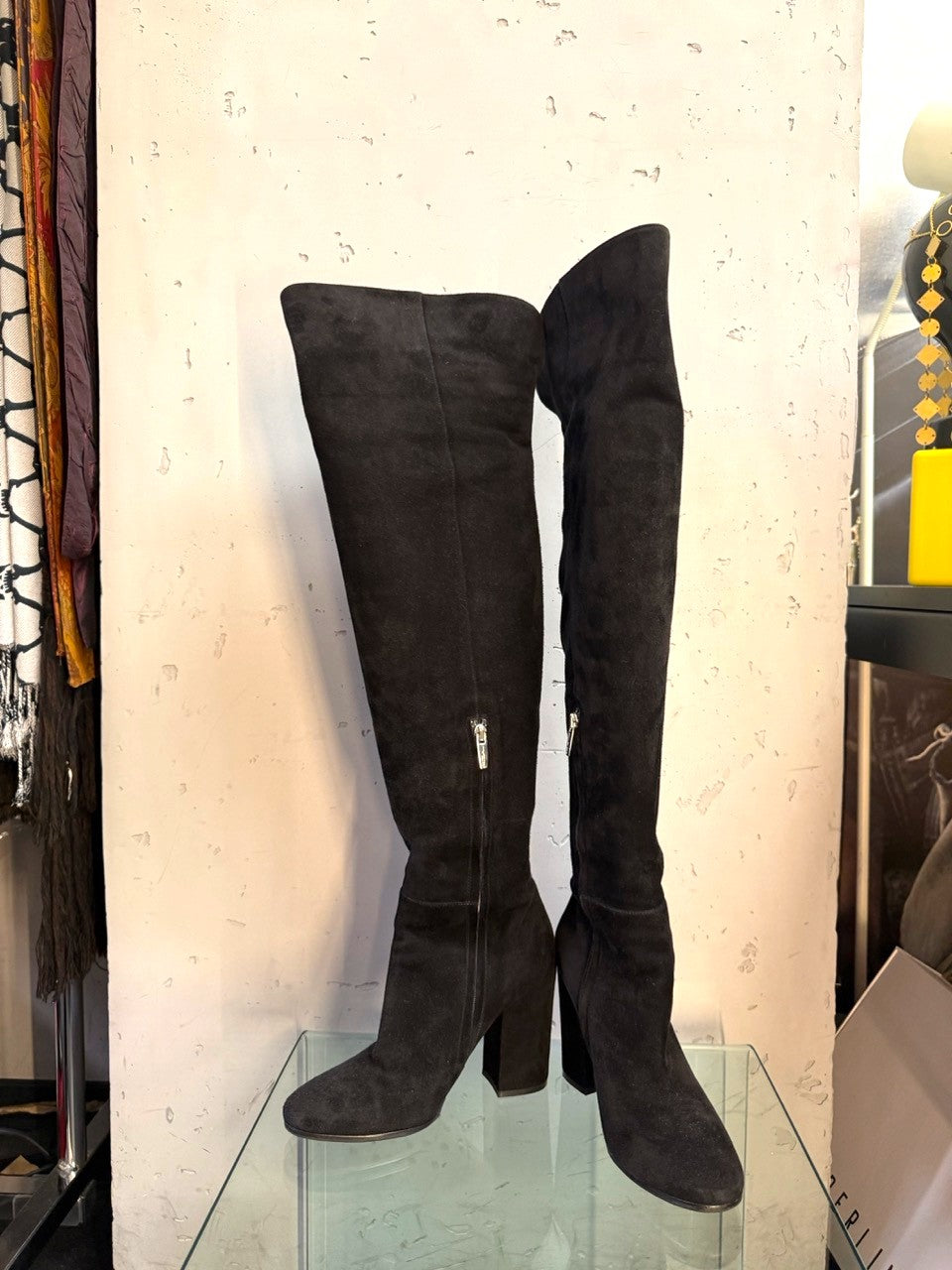 Gianvito Rossi Black Suede Over the Knee Boots