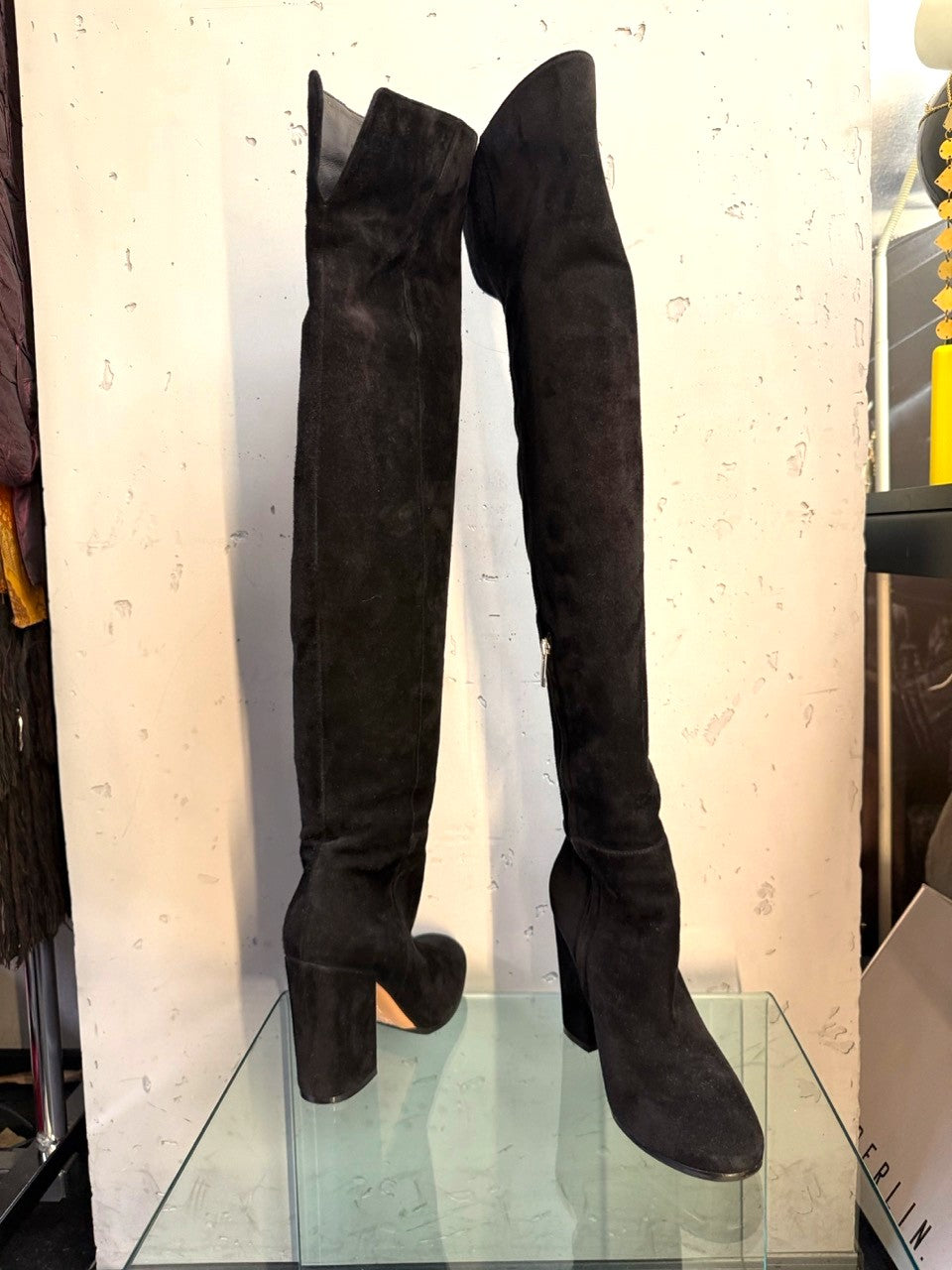 Gianvito Rossi Black Suede Over the Knee Boots