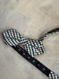 BERLIN VINTAGE CORNER navy, forest green, and white gingham bow tie with adjustable strap.