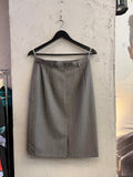 BERLIN VINTAGE CORNER Escada Margaretha Ley grey pinstripe wool skirt with a tailored silhouette and back vent.