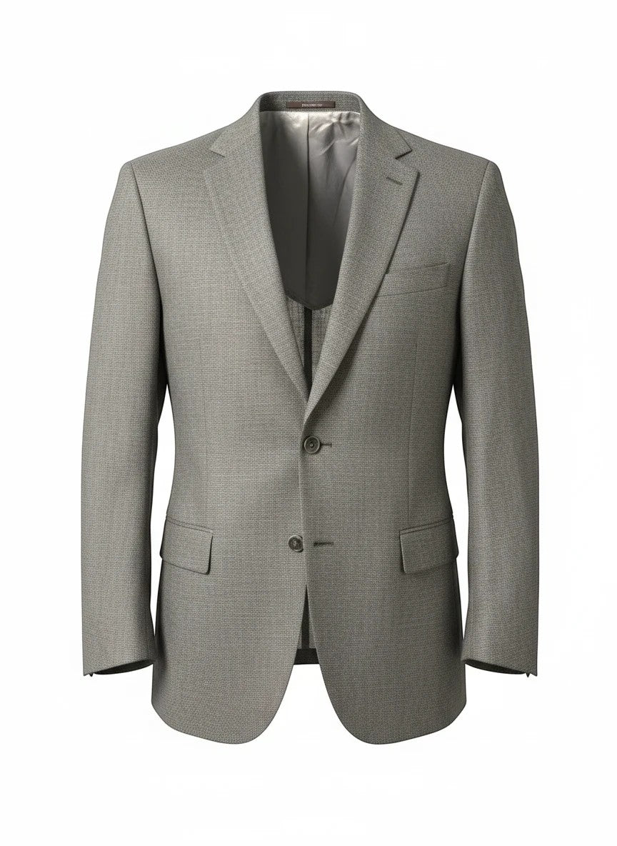 BERLIN VINTAGE CORNER grey wool blend suit jacket with a subtle textured weave and two-button closure.