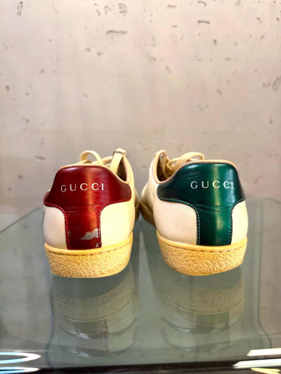 Gucci Ace Mystic Cat Leather Sneakers, red and green heel tabs