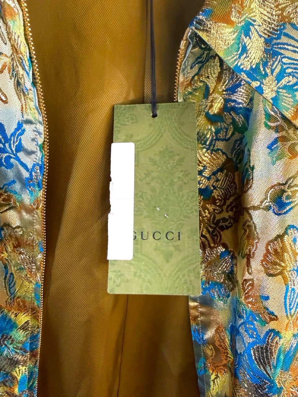 Gucci Love Parade Gold Lamé Jacquard Bomber Jacket, Gucci tag