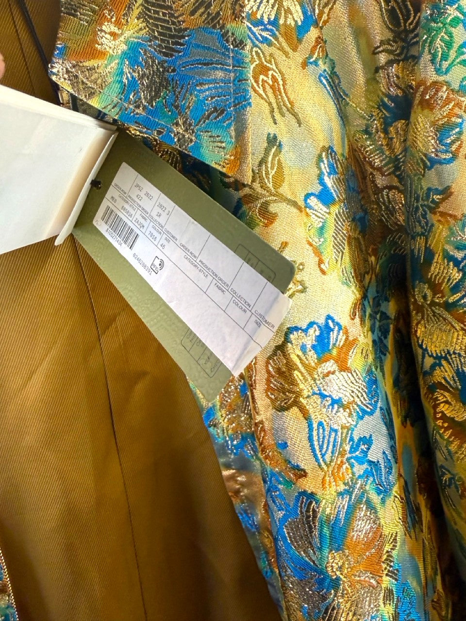Gucci Love Parade Gold Lamé Jacquard Bomber Jacket, tag details
