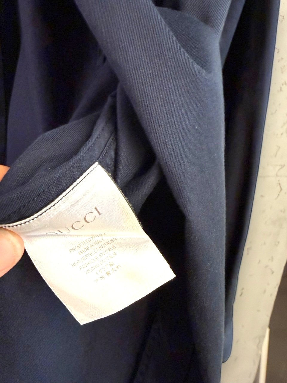 BERLIN VINTAGE CORNER navy blue Gucci long sleeve shirt fabric care label made in Italy